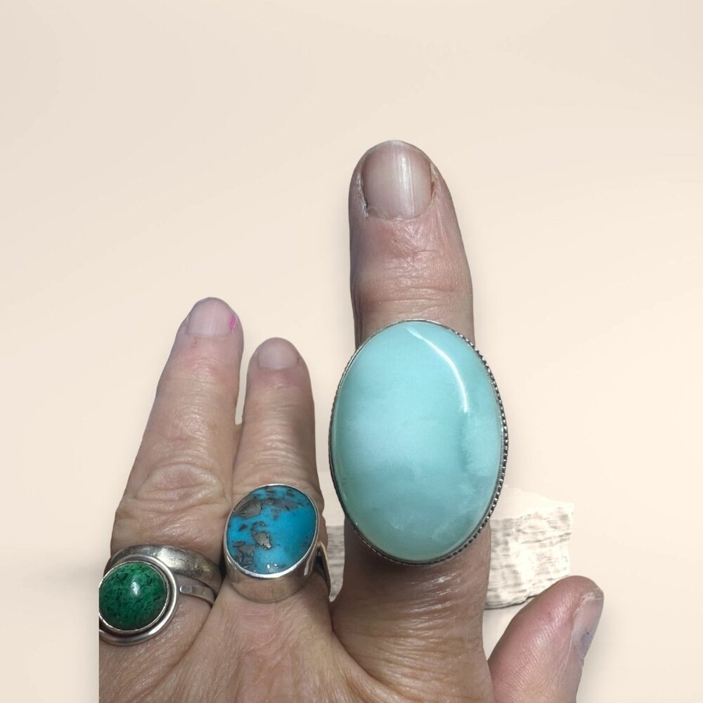 Larimar statement ring 925 silver band size 8